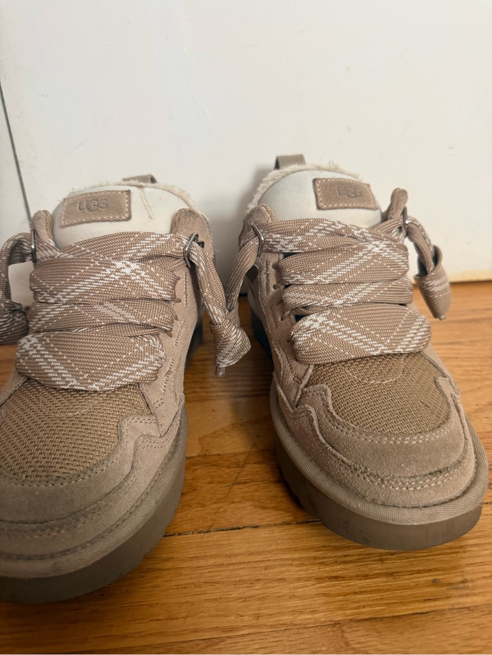 UGG Taupe and Cream Lace-Up Sneakers